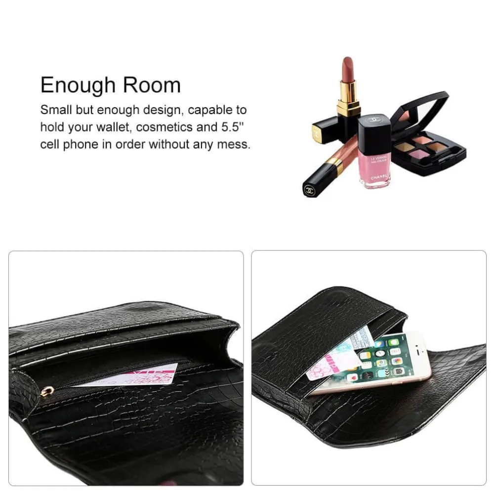 Vbiger PU Leather Waist Bag Chic Fanny Pack Fashionable Compact Waist Packs for Women, Crocodile Pattern, Black