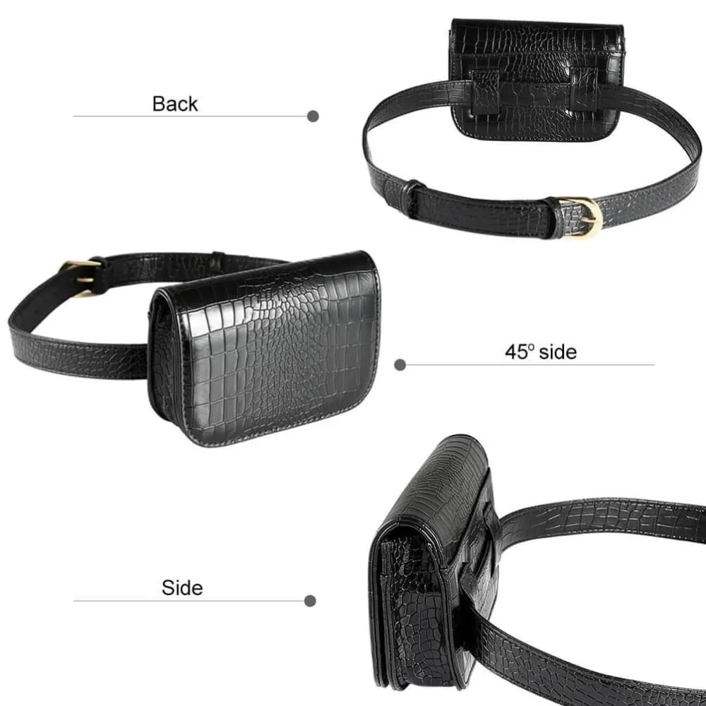 Vbiger PU Leather Waist Bag Chic Fanny Pack Fashionable Compact Waist Packs for Women, Crocodile Pattern, Black