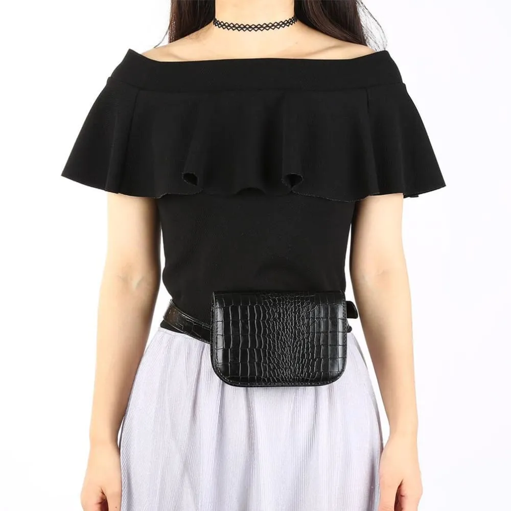 Vbiger PU Leather Waist Bag Chic Fanny Pack Fashionable Compact Waist Packs for Women, Crocodile Pattern, Black