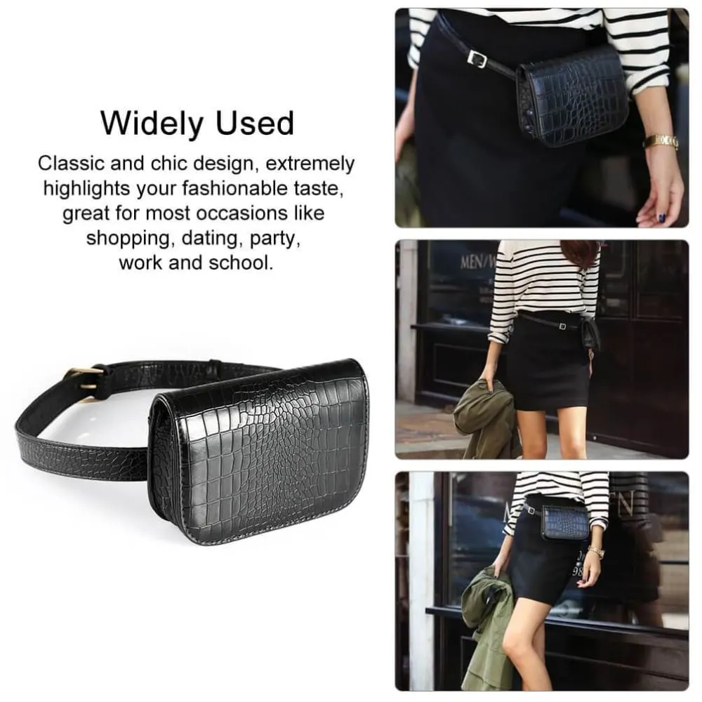 Vbiger PU Leather Waist Bag Chic Fanny Pack Fashionable Compact Waist Packs for Women, Crocodile Pattern, Black