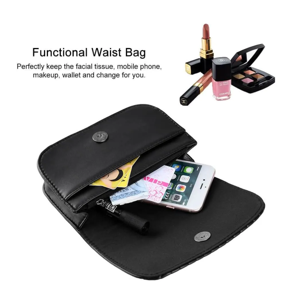 Vbiger Women Waist Pack PU Leather Waist Bag Casual Fanny Pack with Adjustable Strap and Stripe Pattern, Black