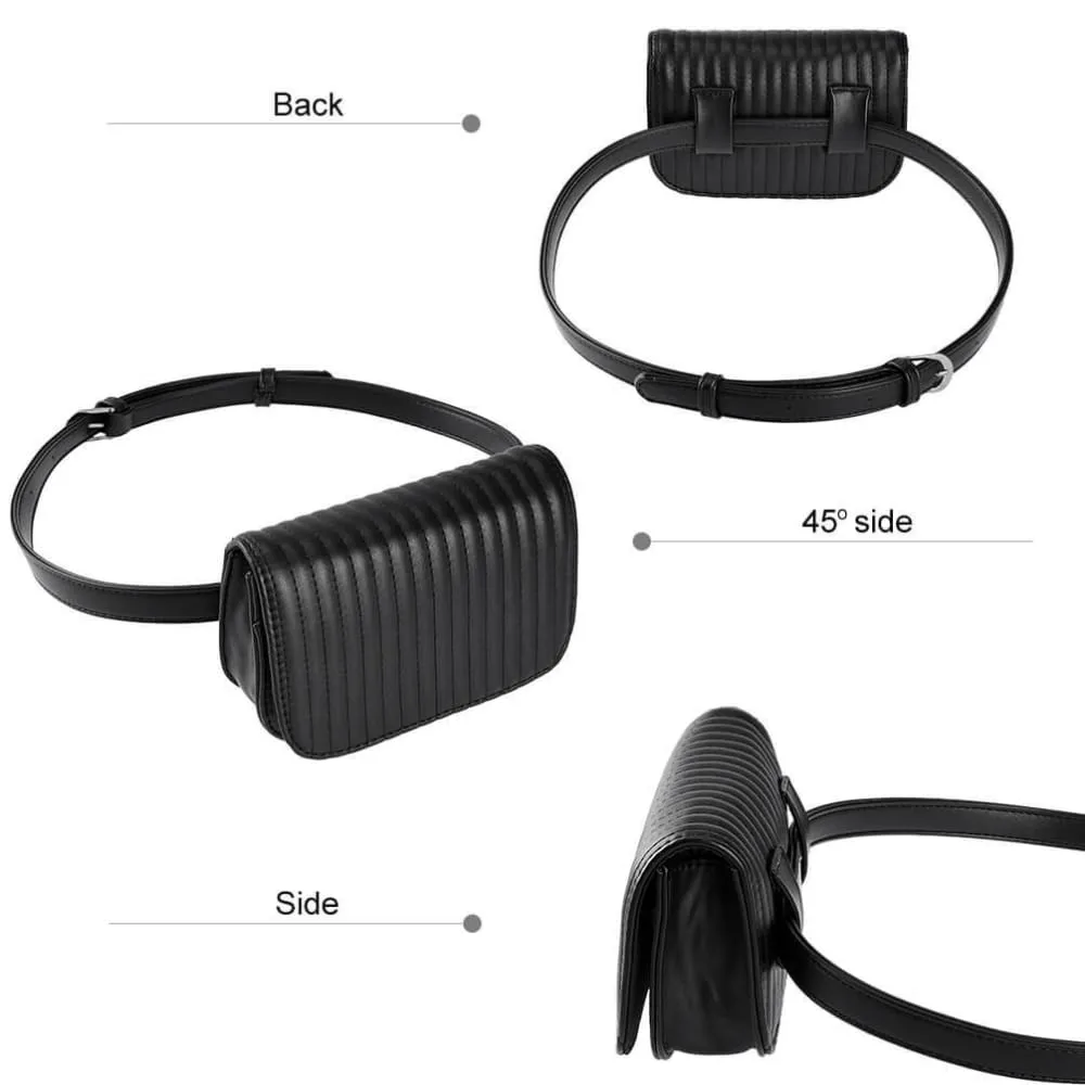 Vbiger Women Waist Pack PU Leather Waist Bag Casual Fanny Pack with Adjustable Strap and Stripe Pattern, Black