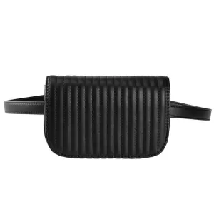 Vbiger Women Waist Pack PU Leather Waist Bag Casual Fanny Pack with Adjustable Strap and Stripe Pattern, Black