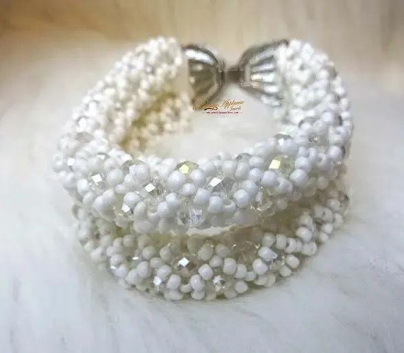 White with Multi color Handmade Flower Party African Bridal Wedding Nigerian Beads Jewellery Set