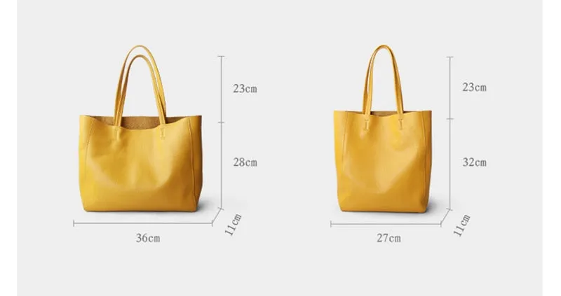 Women Luxury Bag Casual Tote Female Lemon Yellow Cowhide Genuine Leather
