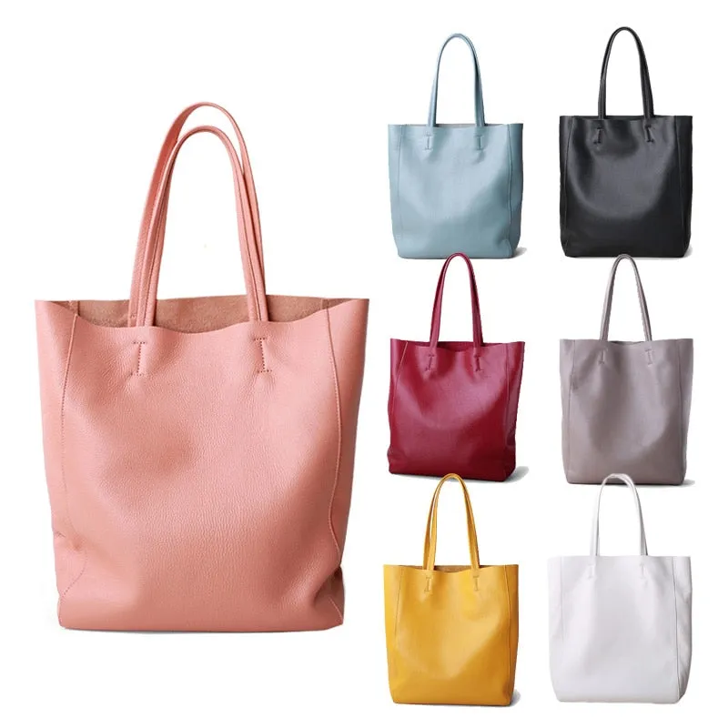 Women Luxury Bag Casual Tote Female Lemon Yellow Cowhide Genuine Leather
