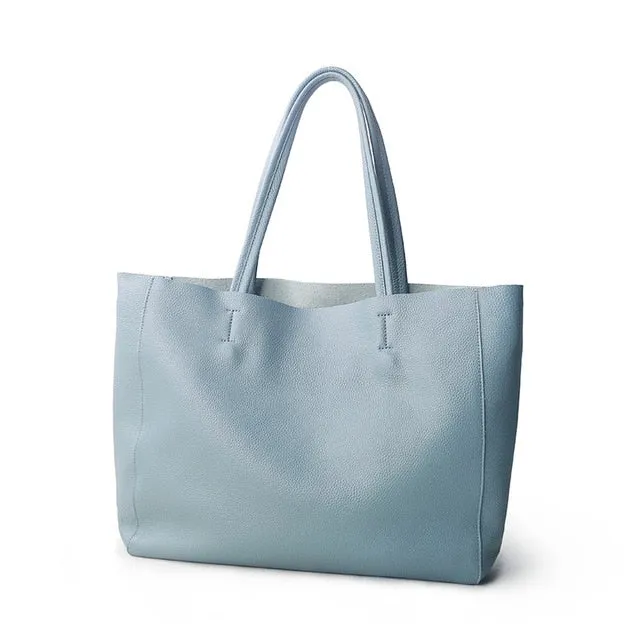 Women Luxury Bag Casual Tote Female Lemon Yellow Cowhide Genuine Leather