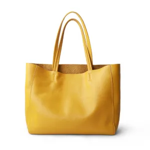 Women Luxury Bag Casual Tote Female Lemon Yellow Cowhide Genuine Leather