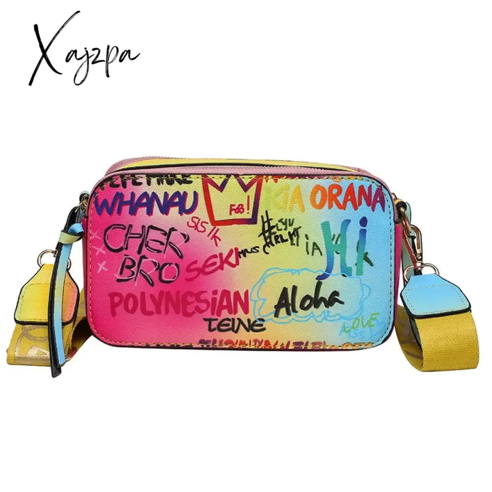 Xajzpa - Letter Graffiti PU Leather Small Crossbody Bags Women Fashion Shoulder Bag Luxury Designer Handbags Female Mobile Phone Purses