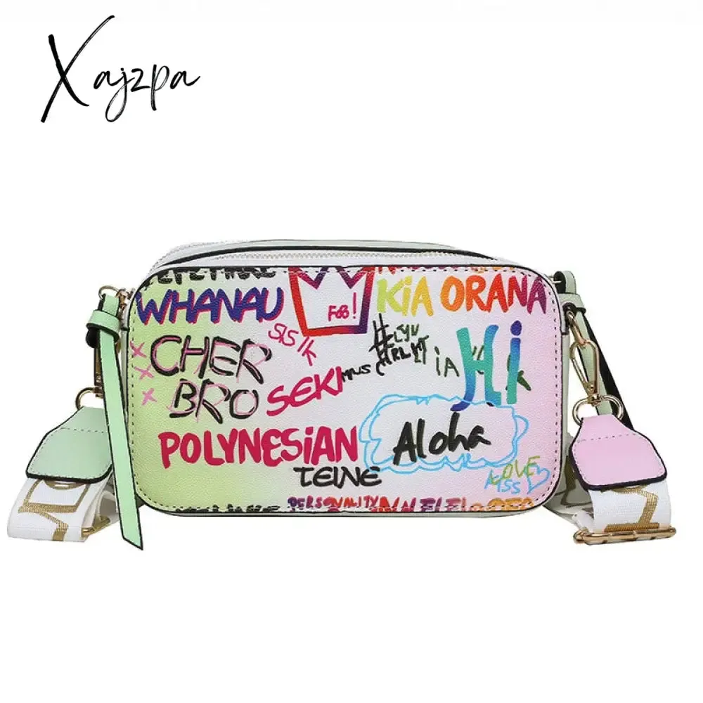 Xajzpa - Letter Graffiti PU Leather Small Crossbody Bags Women Fashion Shoulder Bag Luxury Designer Handbags Female Mobile Phone Purses