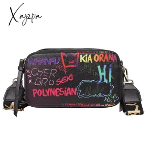 Xajzpa - Letter Graffiti PU Leather Small Crossbody Bags Women Fashion Shoulder Bag Luxury Designer Handbags Female Mobile Phone Purses