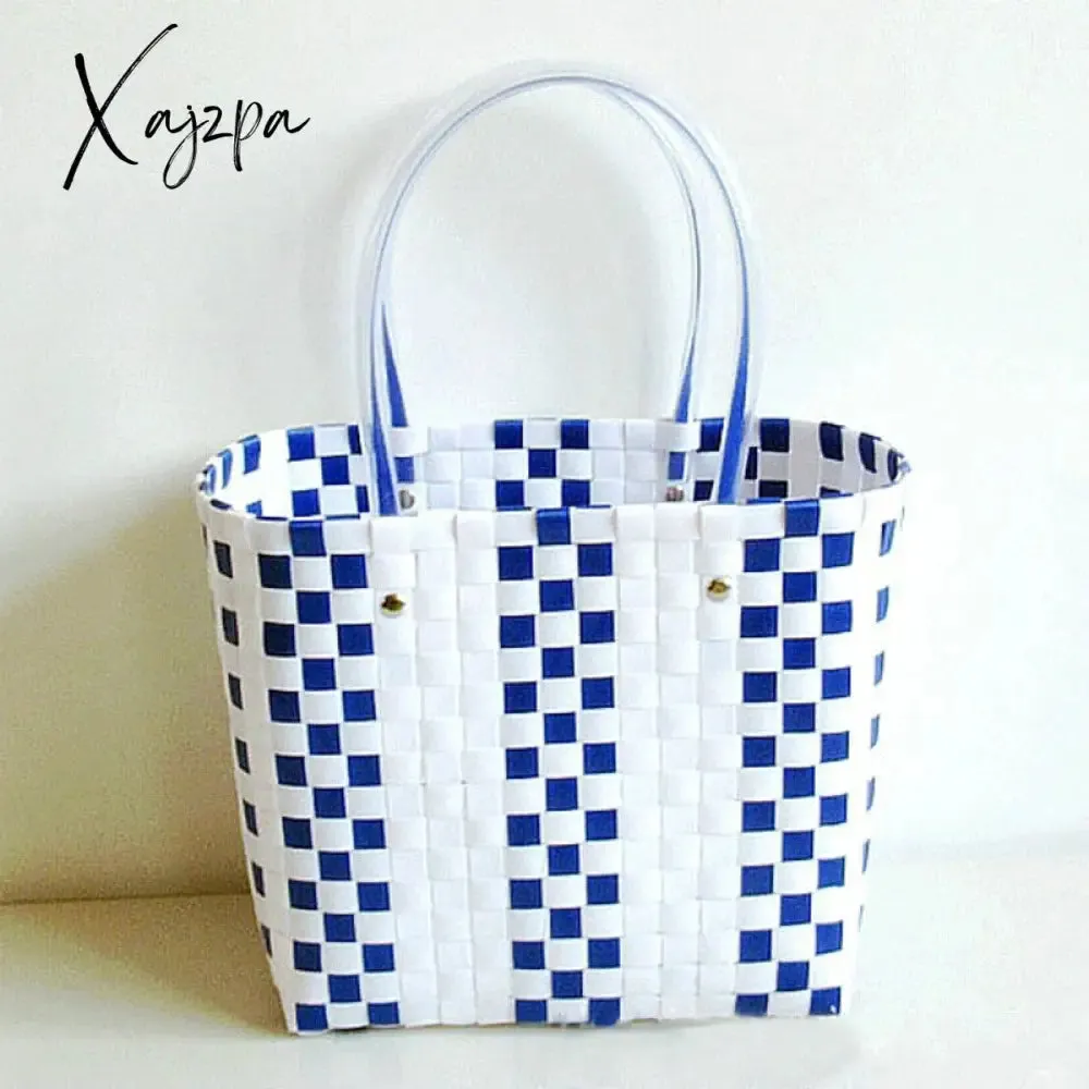 Xajzpa - Women's Handbags Woven Luxury Tote Handmade Plastic Summer Beach Shopping Bag Designer Female Bag Casual Storage Basket
