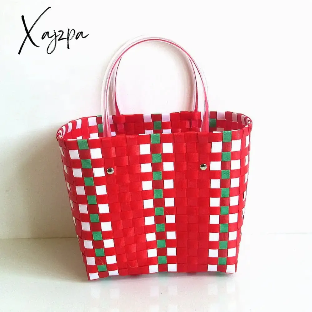 Xajzpa - Women's Handbags Woven Luxury Tote Handmade Plastic Summer Beach Shopping Bag Designer Female Bag Casual Storage Basket