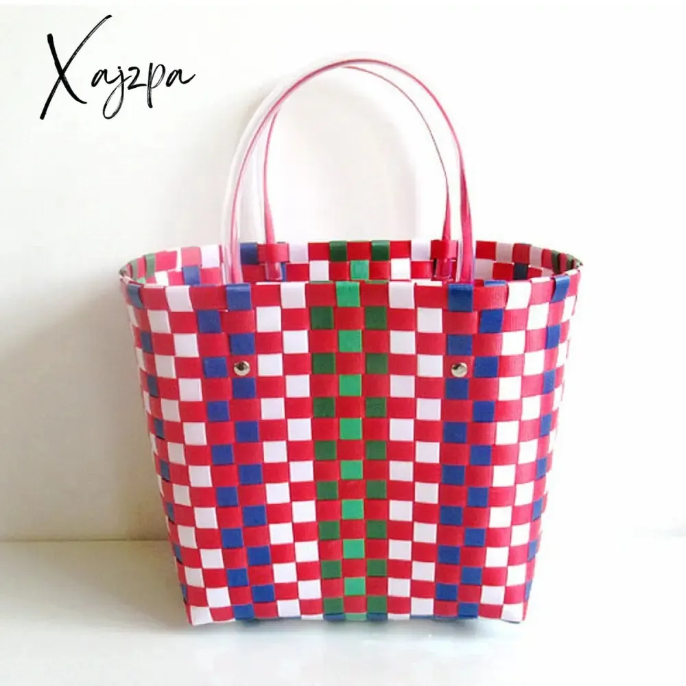 Xajzpa - Women's Handbags Woven Luxury Tote Handmade Plastic Summer Beach Shopping Bag Designer Female Bag Casual Storage Basket