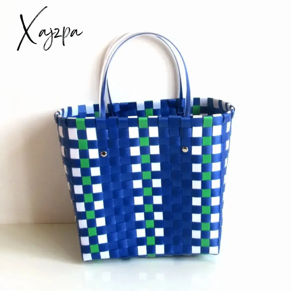 Xajzpa - Women's Handbags Woven Luxury Tote Handmade Plastic Summer Beach Shopping Bag Designer Female Bag Casual Storage Basket