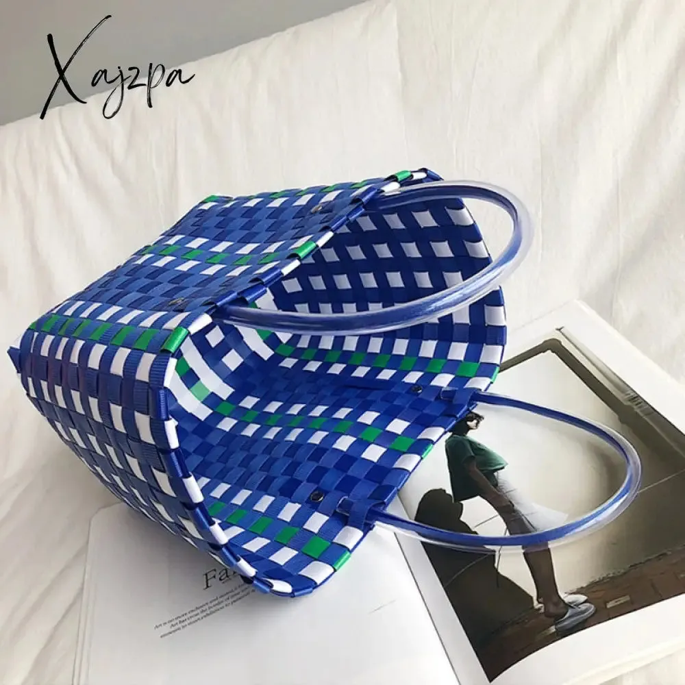 Xajzpa - Women's Handbags Woven Luxury Tote Handmade Plastic Summer Beach Shopping Bag Designer Female Bag Casual Storage Basket