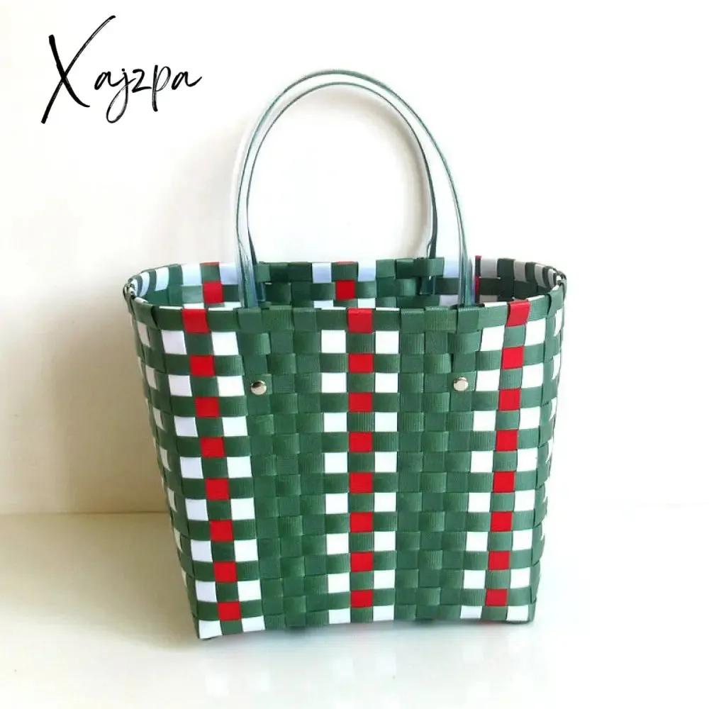 Xajzpa - Women's Handbags Woven Luxury Tote Handmade Plastic Summer Beach Shopping Bag Designer Female Bag Casual Storage Basket