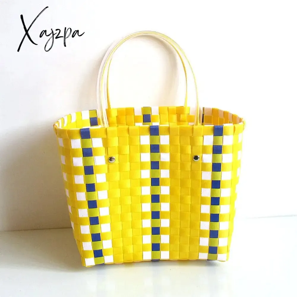 Xajzpa - Women's Handbags Woven Luxury Tote Handmade Plastic Summer Beach Shopping Bag Designer Female Bag Casual Storage Basket