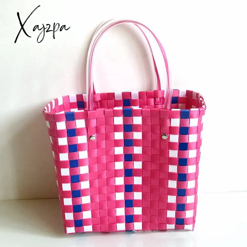 Xajzpa - Women's Handbags Woven Luxury Tote Handmade Plastic Summer Beach Shopping Bag Designer Female Bag Casual Storage Basket
