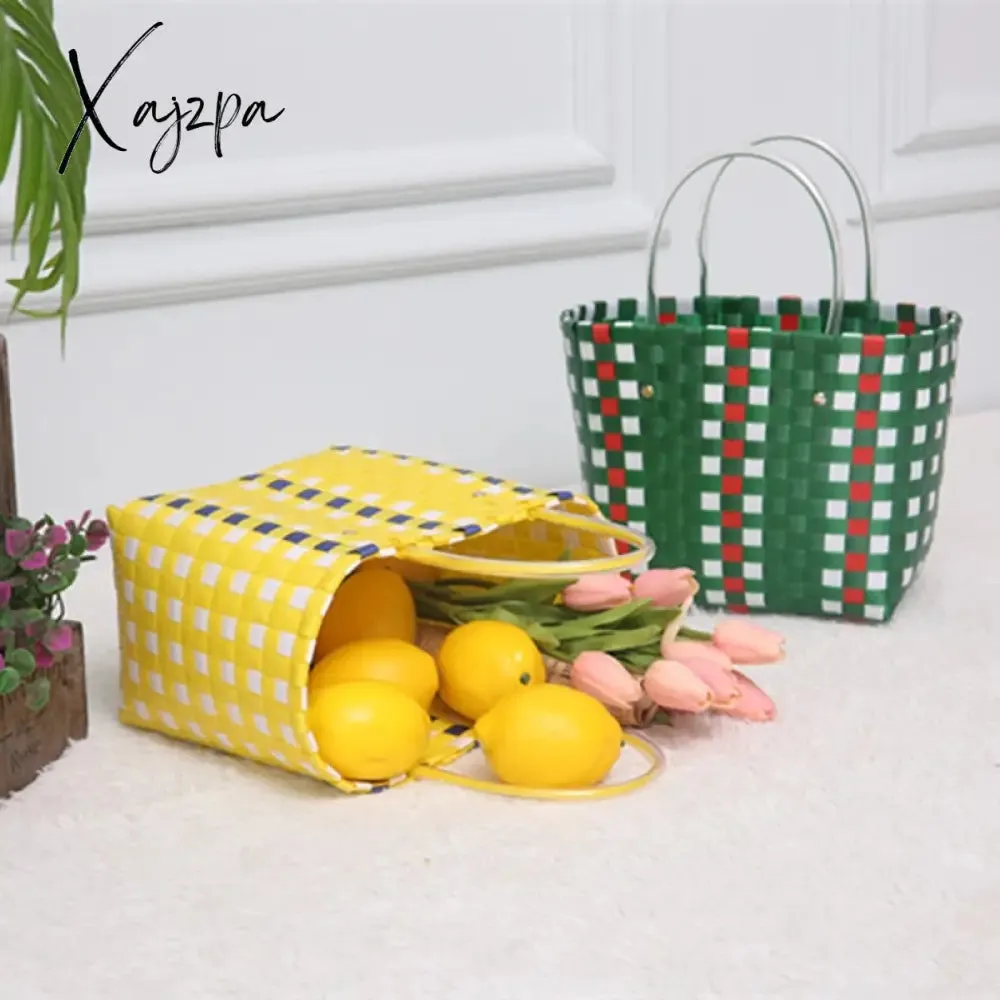 Xajzpa - Women's Handbags Woven Luxury Tote Handmade Plastic Summer Beach Shopping Bag Designer Female Bag Casual Storage Basket